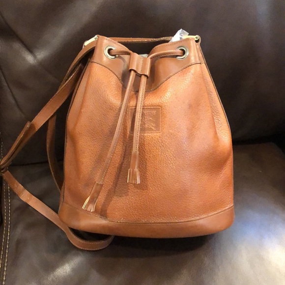 BURBERRYS Leather Bucket Drawstring Bag Nova Check Lining Authentic VTG - Picture 13 of 13